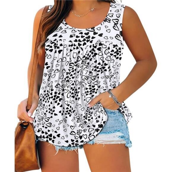 Plus Size Tank Tops for Women Crewneck Pleated Shirts Loose Casual Summer Top - Picture 1 of 3